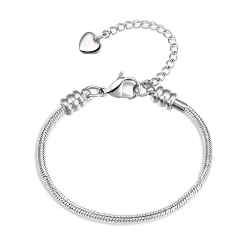 Damen Europäisches Bettelarmband Edelstahl 3mm Schlangenkette Armband Passend Char - Bild 1 von 6