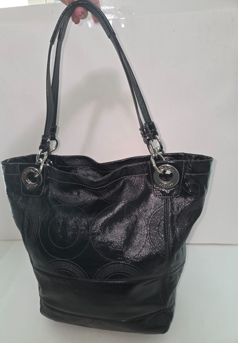 Pre Owned Coach 14265 Black Patent Leather Alex Stitched Handbag Purse - Picture 3 of 11