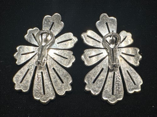 $195 Lulu Frost Women Silver Camellia Crystal Flower Stud Post Back Earrings 1F - Picture 2 of 2