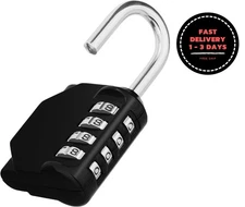 Candado negro de combinación 4 dígitos, impermeable para gimnasio y exteriores