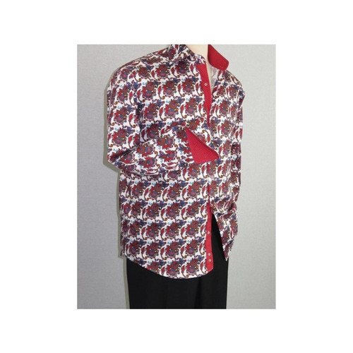 Men Shirt J.Valintin Turkey Egyption Cotton Axxess Style A113-10 Christmas Red - Picture 5 of 12