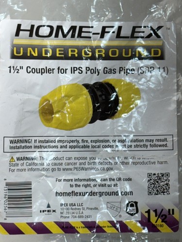HOME-FLEX 1-1/2in IPS SDR 11 Underground Yellow Poly Gas Pipe Coupler 18-429-015 - Picture 2 of 6