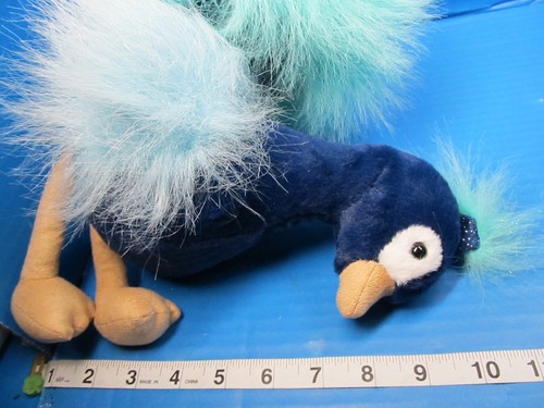 Aurora Luxe Boutique 12” Mora Peacock Stuffed Plush Deep Blue Bird - Picture 9 of 9