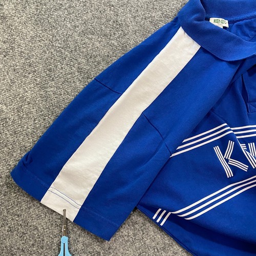 KENZO Paris Chest Logo Rugby Polo Shirt Adult Large Royal Blue White Spell Out - Picture 15 of 22