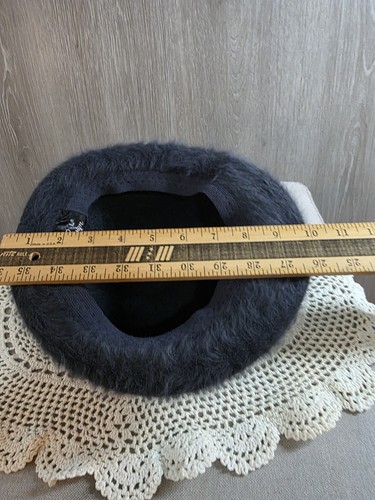 Vintage Kangol Furgora Emma Hat Gray Angora Rabbit Hair Fuzzy Cloche UK Bow Y2K - Picture 9 of 10