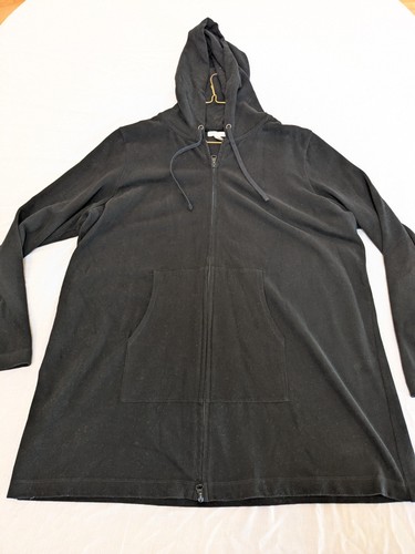 Eileen Fisher Hoodie Womens XL Black Organic Cotton Two-Way Zip Longline Tunic - Imagen 9 de 13