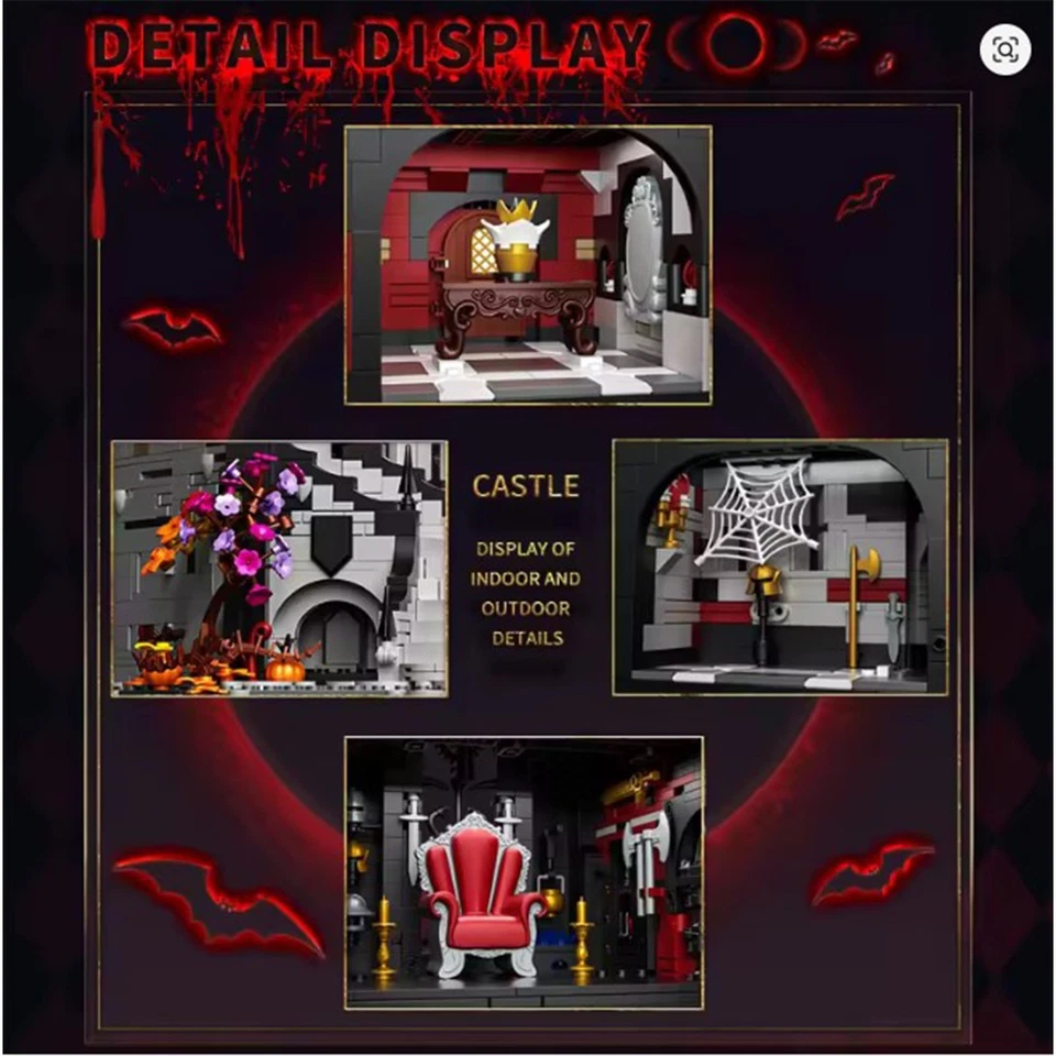 3540 PIEZAS Castillo Vampiro Construcción Bloques Gótico Horror Castillo Modelo Ladrillos Escritorio Foto 4 de 4