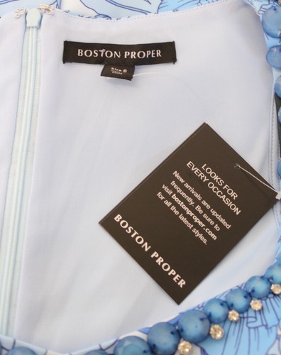 NWT Boston Proper Blue Floral Print Beaded Embellished Scuba Sheath Dress Size 6 - Picture 4 of 8