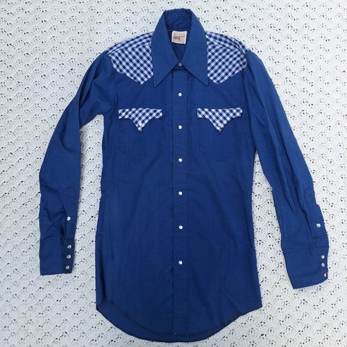 Petite chemise boutonnée bleue à carreaux vintage Montgomery Ward Western Wear Pearl Snap - Photo 2/11