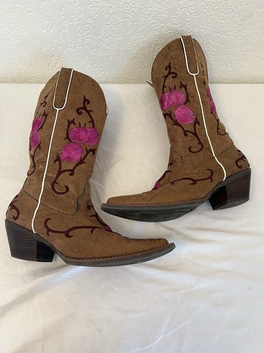 Nomad Womens Multicolor Western Cowboy Boots Size 10 Brown Pink Floral EUC Heel - Picture 2 of 8