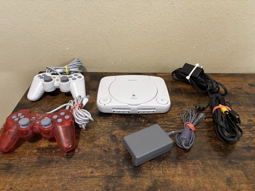 Sony PSone PlayStation 1 PS1 Slim Konsole 2 Controller Rot Klar Kabel Getestet