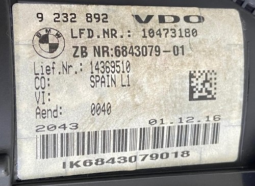 OEM BMW F20 F21 F22 F23 6WA Instrument Cluster Speedometer 6843079 - Foto 12 di 13
