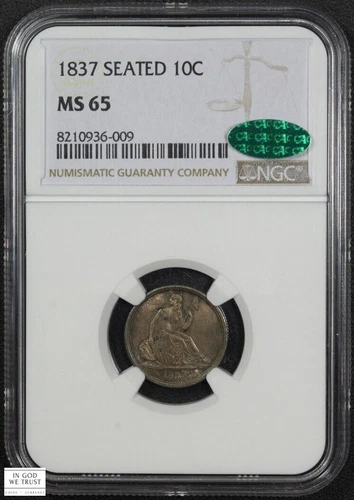 1837 No Stars Large Date Seated Liberty Silver Dime 10C NGC MS 65 CAC