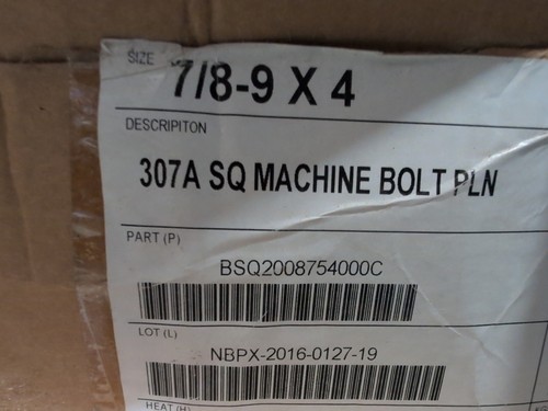 10 PC 7/8-8 X 4" Square Head Cap Screw 307A Plain - Picture 3 of 3