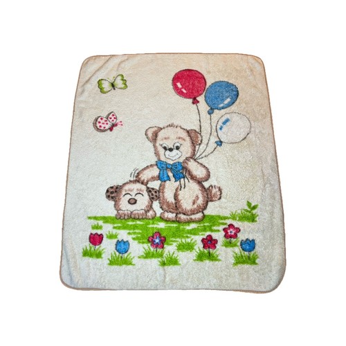 Vintage Nerz Baby Decke Bär Welpe Luftballons Schmetterlinge Plüsch Kawaii MÄNGEL - Bild 9 von 10