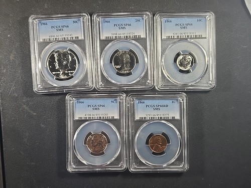 1966 USA 5 Münzen PP Set - 50, 25, 10, 5, 1 Cent SP66 (PCGS)