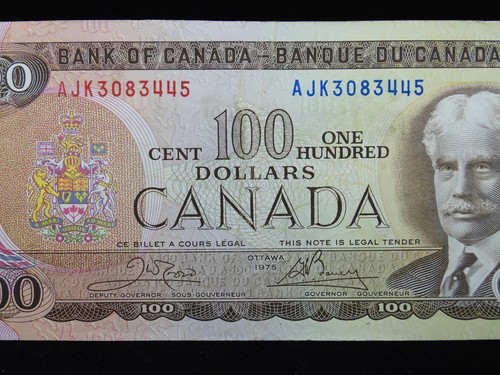 1975 $100 Dollar Bank of Canada Banknote AJK 3083445 Crow Bouey VF-EF Grade - Picture 10 of 18