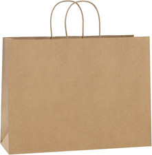 16X6X12 Inches 50Pcs Brown Kraft Paper Bags with Handles Bulk, Large Gift Bags f