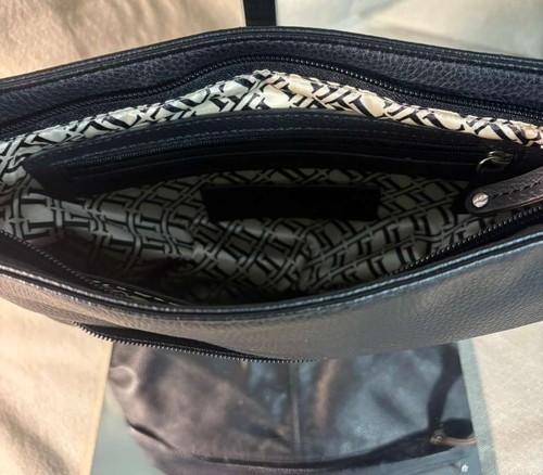 Vtg Tignanello Crossbody Handbag M Black Pebble Soft Leather Purse Organizer - Picture 4 of 11