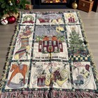 Christmas Blanket  Throw Tapestry House, Sleigh, Candles Stockings 60” X 47