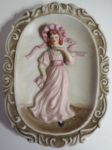 Pair of 2 3D Bisque Hand Painted Wall Plaques Blue Boy and Pinkie Noreans Taiwan - Picture 3 of 10