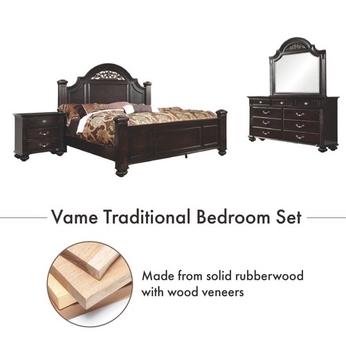 FOA Damos 4pc Dark Walnut Wood Bedroom Set - Queen+Nightstand+Dresser+Mirror - Picture 16 of 19