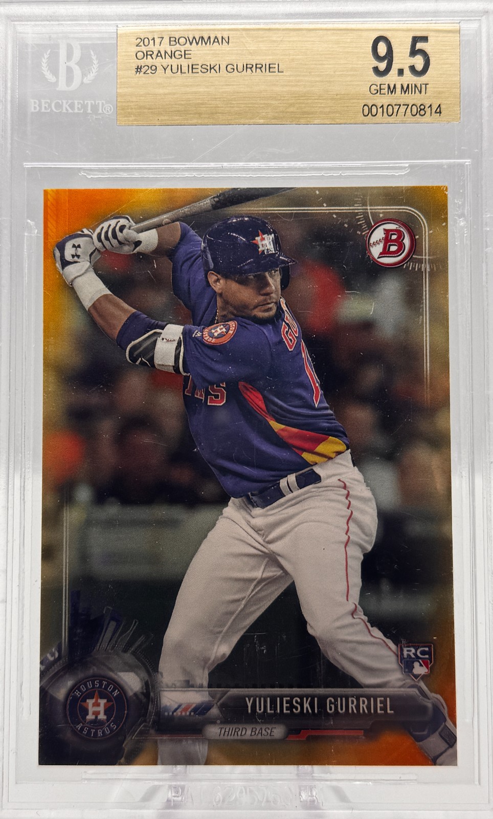 2017 Bowman Yulieski Gurriel ORANGE RC /25 BGS 9.5 Gem Mint Astros #29