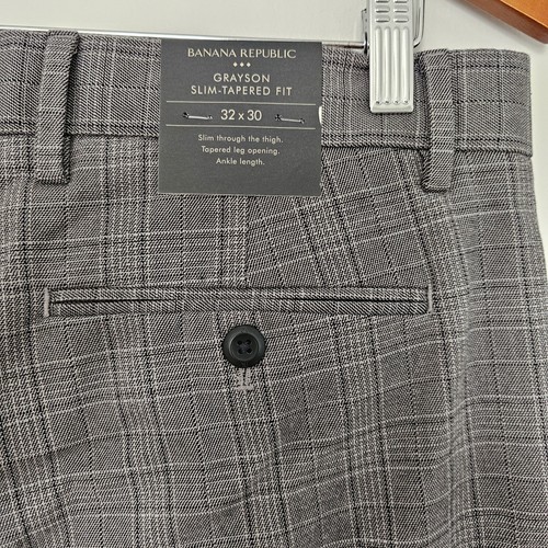 NWT Banana Republic Grayson slim tapered pants black gray white plaid size 32x30 - Picture 4 of 4