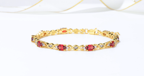 RYLOS PERIDOT & DIAMOND TENNIS BRACELET YELLOW GOLD PLATED SILVER 7-8" - Video 1 of 1