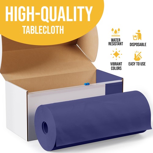 54 Inch X 300 Feet Navy Plastic Table Cover Roll in A Cut - to - Size Box wit... - Picture 4 of 9