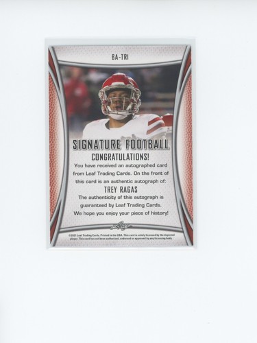 2021 Leaf Draft Trey Ragas #BA-TRI Rookie RC Auto Autograph Louisiana Cajuns - Picture 2 of 2