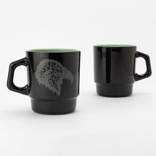 RARO Taza Apilable Fire King Jade-ite Negro Spray Eagle 2023 de JAPÓN - Imagen 12 de 12