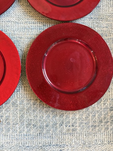 Red ROCHER And Co 13" Glass Charger Plates Set Of 4 NWT - Picture 3 of 14