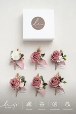 Ling's Moment Boutonniere for Men, 6pcs Groom Groomsmen Boutonniere, Artifici