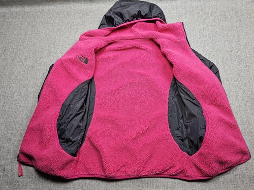 North Face Jacket Girls XL 18 Gray Pink Reversible Hooded Fleece Outdoors Coat - Picture 7 of 11