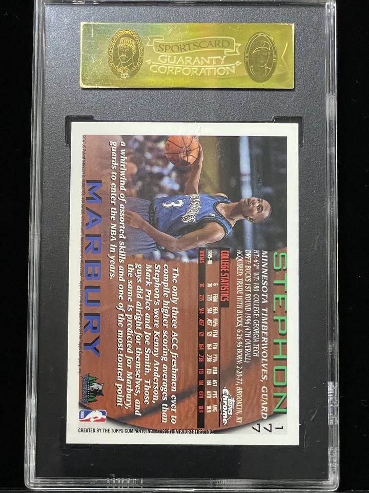 1996-97 Topps #177 Chrome Stephon Marbury Embossed RC *Vintage SGC 96 MINT - Image 4 of 4