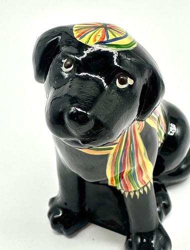 Fenton Black Labrador Lab Dog Rainbow Scarf & Hat Figurine Hand Painted Signed - Picture 6 of 11