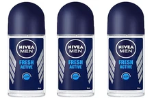 3 Pack Nivea Fresh Active Anti-perspirant Deodorant Roll On for Men 48hr 50ml