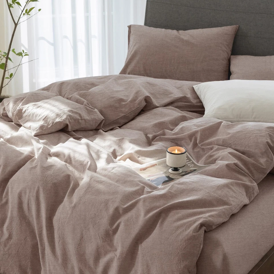 Juego de funda nórdica Cooling Queen 3 piezas - 100 % algodón lavado lino como texturizado... Foto 3 de 4