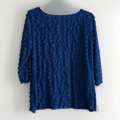 Kim Rogers Women’s 1X 3/4 Sleeve Blue Blouse With Ruffles And Sequins - Bild 2 von 5