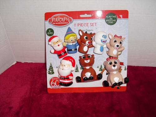 Rudolph the Red-Nosed Reindeer 8 Piece Set 5 Finger Puppets 3 Bath Squirts - Picture 1 of 3
