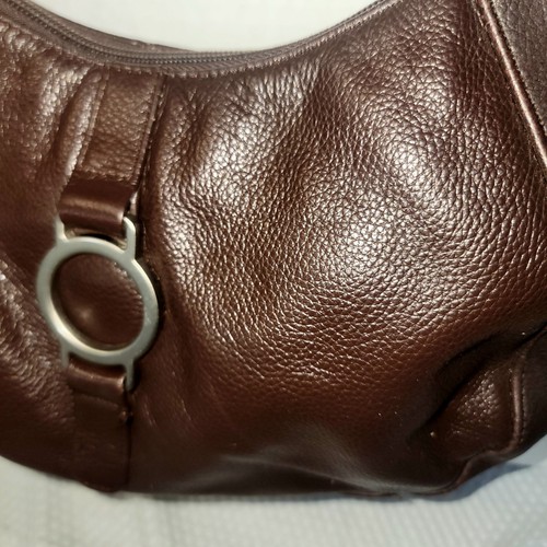 Mossimo Crescent Bag Leather Brown Hobo Shoulder Bag Chic Nice Silver Circle - Picture 3 of 8