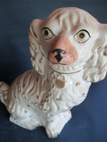 grande Staffordshire españa blanca inglés rey charles manto perros pareja 19c. 13" - Imagen 15 de 20