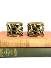 Vintage Brass Filigree Candlestick Holders - Pair
