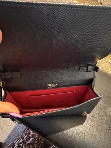 PRADA Logo Mini Shoulder Bag Wallet Saffiano Leather Black GHW Italy 77RK417 - Picture 4 of 10