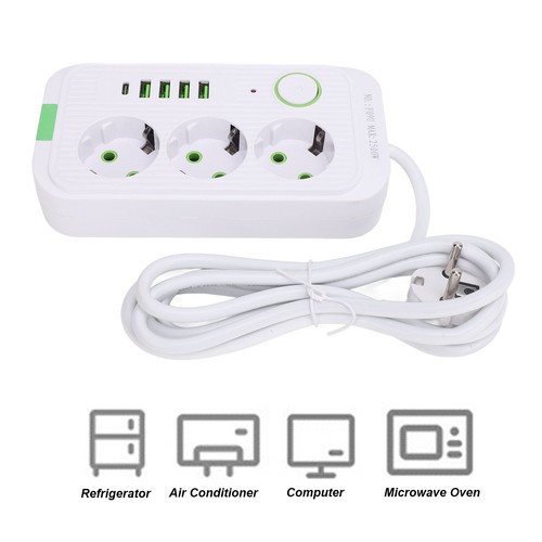 (White)European Power Strip 3 Outlets 4 USB 1 Type C Port Wall Mounted TDW - Picture 3 of 12