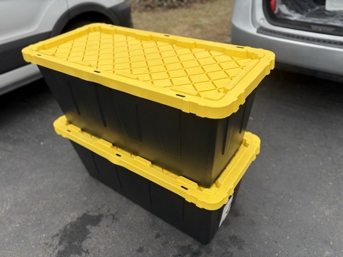 55 Gal. Tough Storage Tote in Black with Yellow Lid Only Pick Up - Picture 1 of 8