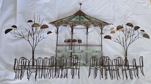Curtis Jere signierte MCM Pariser Outdoor Cafe Szene Pavillon Musikpavillon Metallkunst - Bild 1 von 18