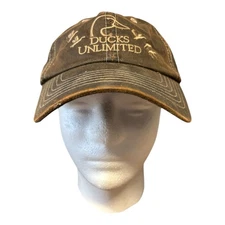 Ducks Unlimited DU Leader K-Products Strapback Hat Cap Brown Faux Leather Birds