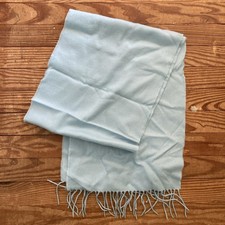 Light Blue Cashmere Scarf Made in Scotland Fringe Soft Elegant Lightweight